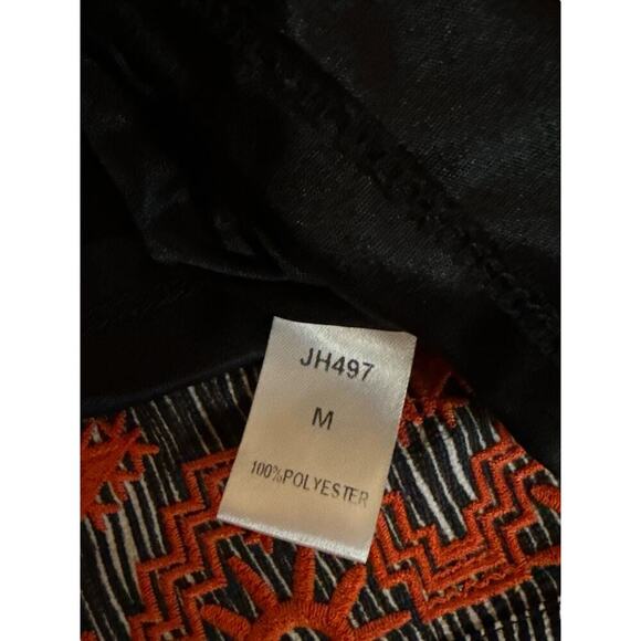 THML Women's Embroidered V-Neck Shift Mini Dress Pullover Size M Black Orange - Picture 9 of 9
